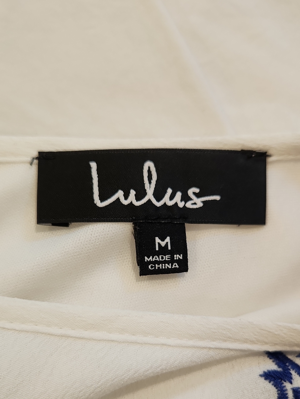 Lulus Tale To Tell Blue & Ivory Embroidered Shift Dress Size M - Picture 3 of 8